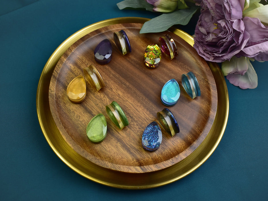Faceted Teardrop Ear Tunnels 25mm | Pair | Ear Plugs | Gauge Earrings | Gauged Plugs | Resin #371