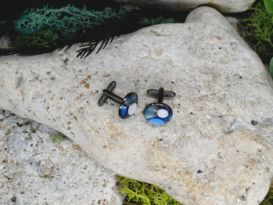 Black Steel Cufflinks with Abstract Glass #209