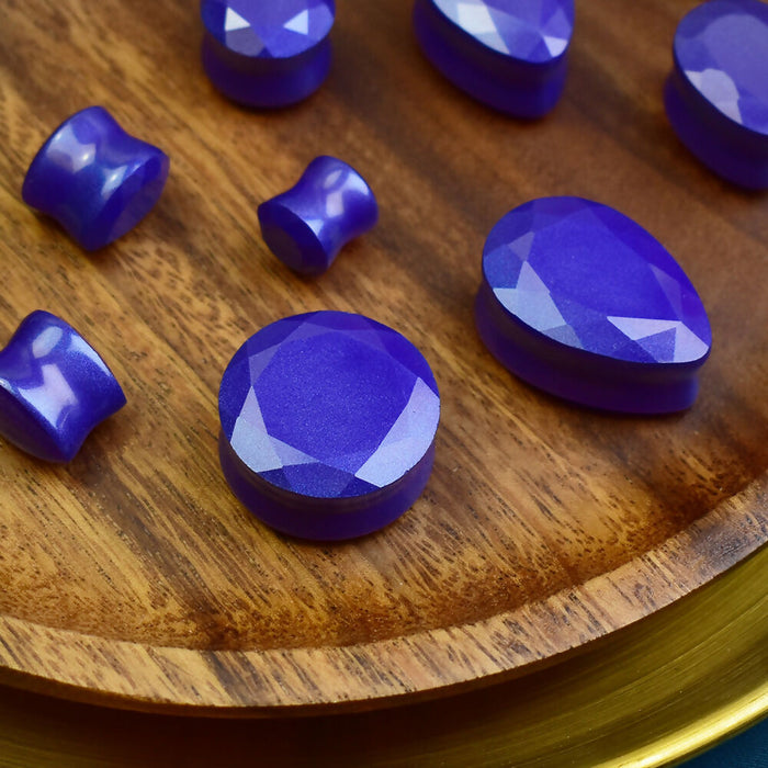 Faceted Round & Teardrop Ear Tunnels 10-25mm | Pair | Ear Plugs | Gauge Earrings | Gauged Plugs | Resin #347