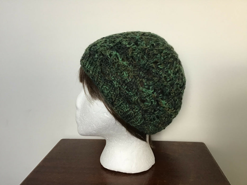 Hand knit wool or wool blend beanie hat