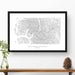 Framed travel art of North Cascades National Park, featuring topography map art in black and white.