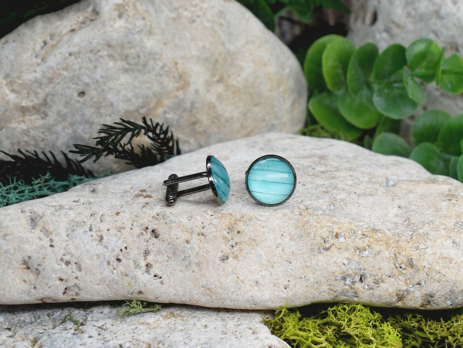 Black Steel Cufflinks with Abstract Glass #193