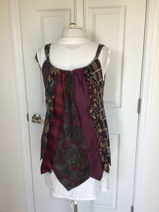 Silky upcycled sleeveless top from mens ties (XS-L), Reversible front to back