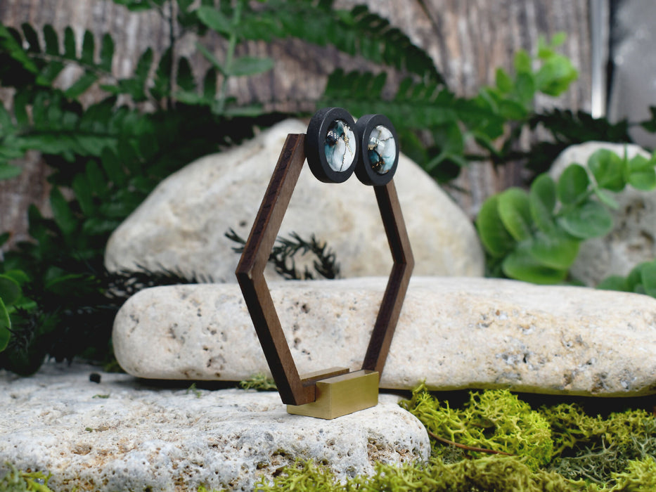 Wood Stud Earrings With Glass Cabochon #209
