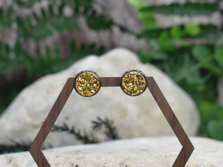 Black Stud Earrings With Resin Druzy #126
