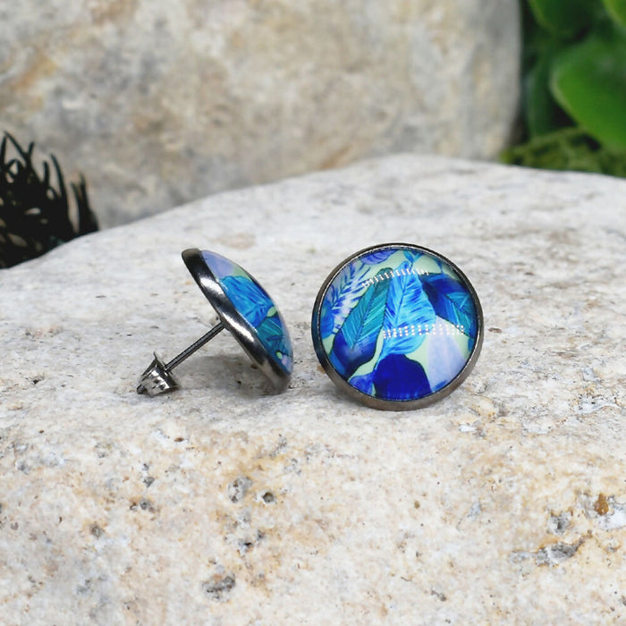 Stud Earrings With Resin Cabochon #434