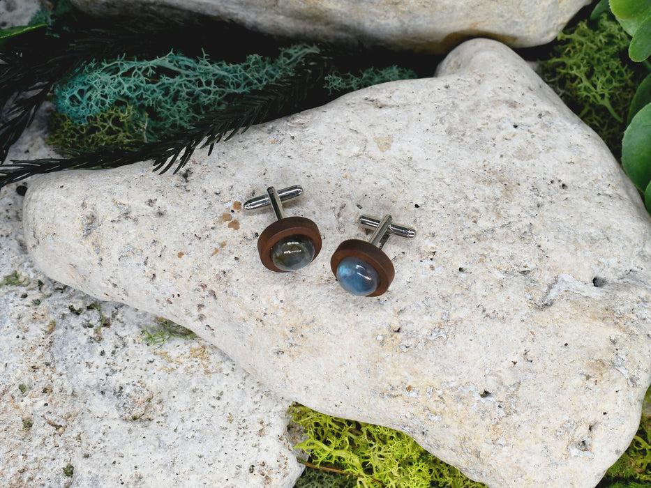 Wood Cufflinks with Labradorite Stone #180