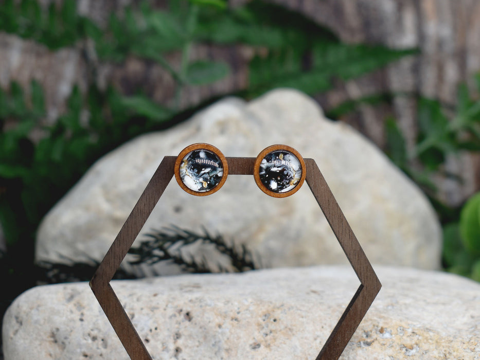 Wood Stud Earrings With Resin Cabochon #367