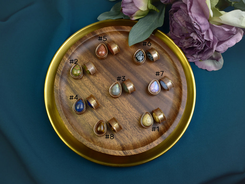 Ear Tunnels 19mm with Stones | Pair | Ear Plugs | Gauge Earrings | Gauged Plugs | Resin #306