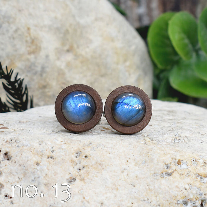 Wood Cufflinks with Labradorite Stone #179