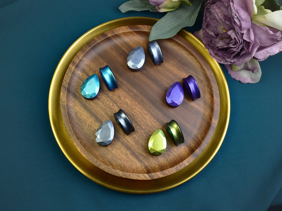 Faceted Teardrop Ear Tunnels 25mm | Pair | Ear Plugs | Gauge Earrings | Gauged Plugs | Resin #361