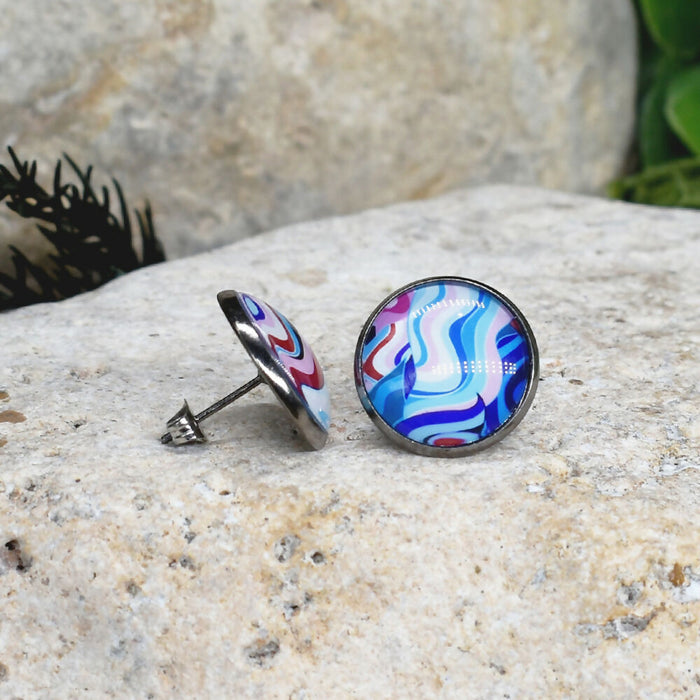 Stud Earrings With Resin Cabochon #456