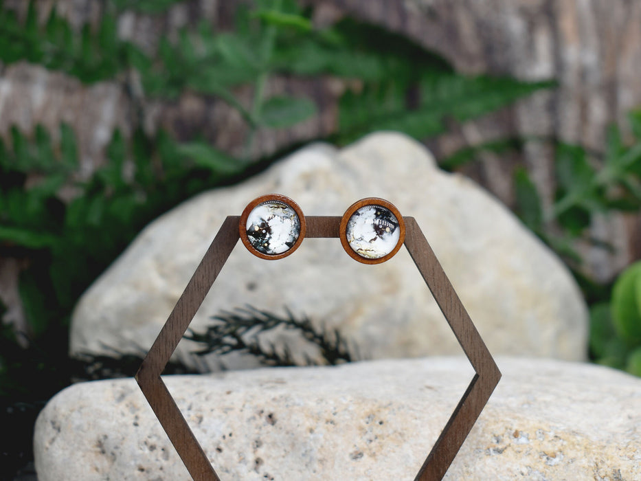 Wood Stud Earrings With Resin Cabochon #373