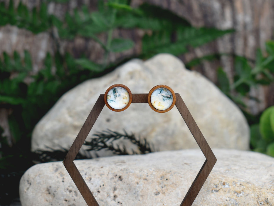 Wood Stud Earrings With Resin Cabochon #370