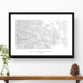 Framed black and white print of Park City Ski Resorts (Alta, Snowbird, Solitude, and Brighton) with topography art.
