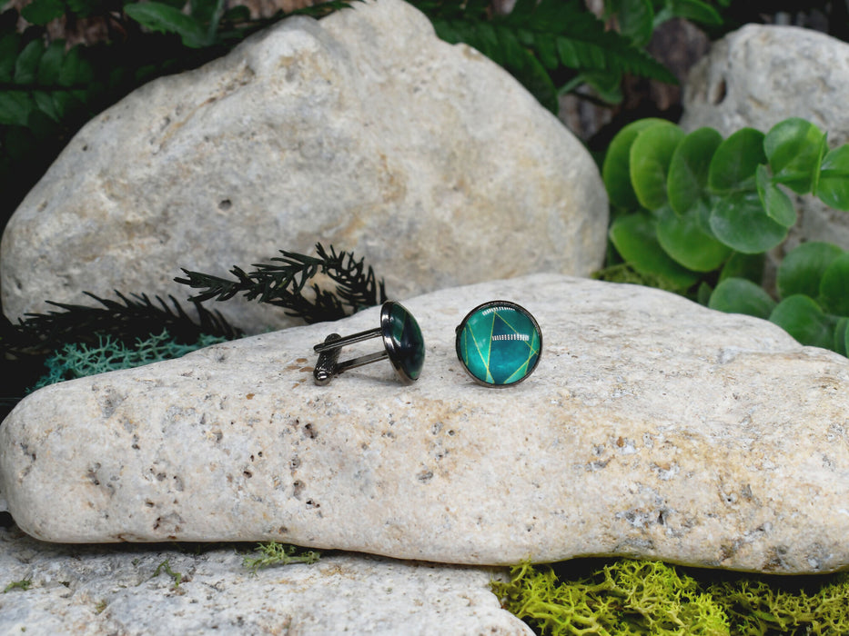 Black Steel Cufflinks with Abstract Glass #195