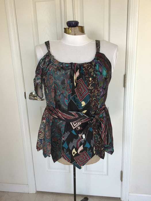 Silky upcycled sleeveless top from mens ties (XS-L), Reversible front to back