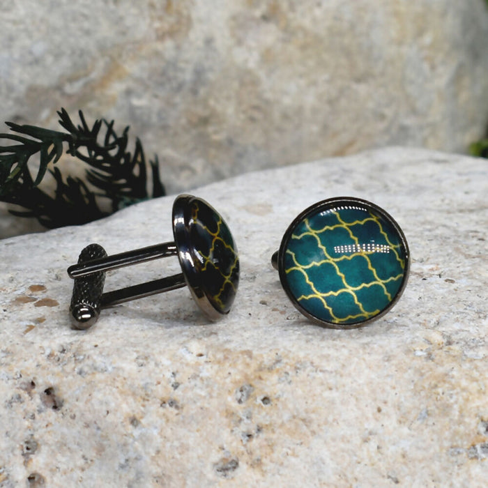 Black Steel Cufflinks with Abstract Glass #197