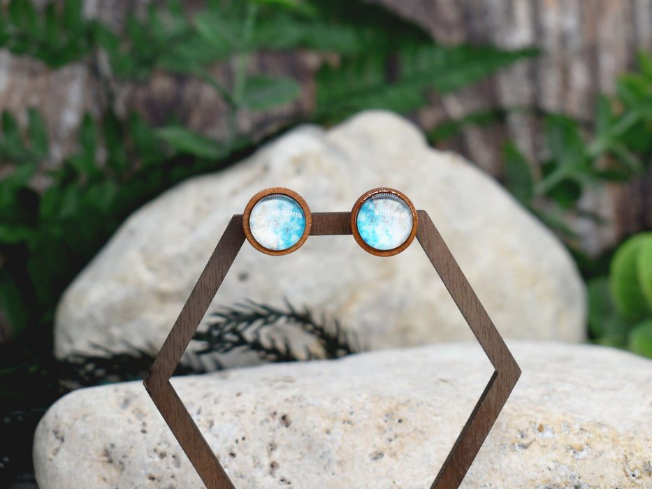 Wood Stud Earrings With Resin Cabochon #383