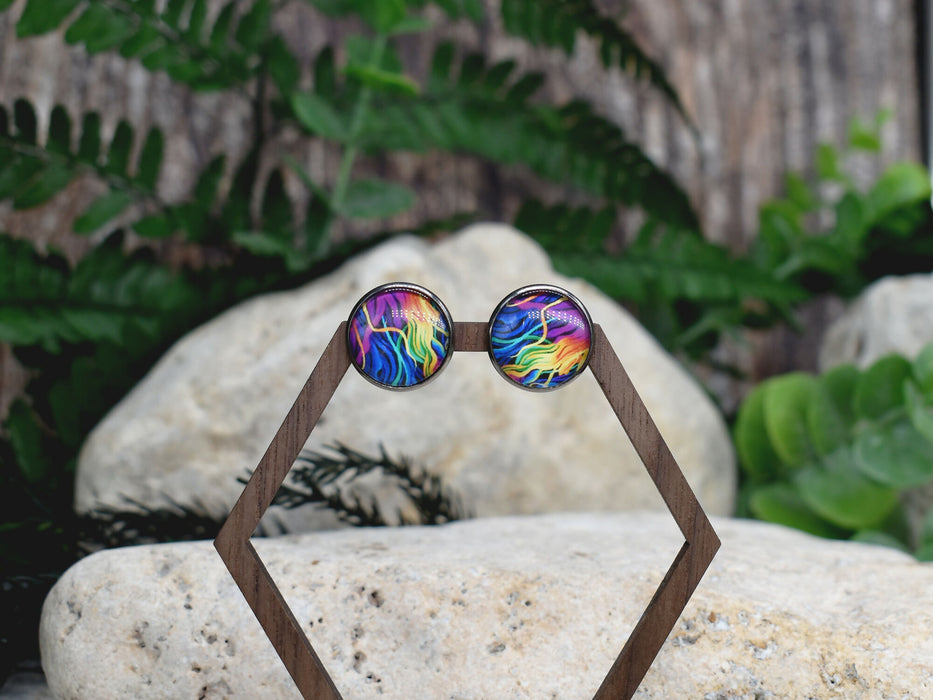 Stud Earrings With Resin Cabochon #416
