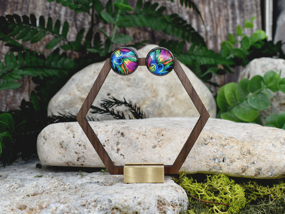 Stud Earrings With Resin Cabochon #422