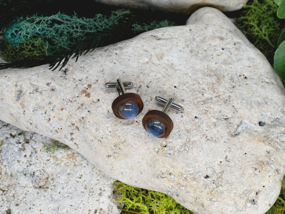 Wood Cufflinks with Labradorite Stone #179