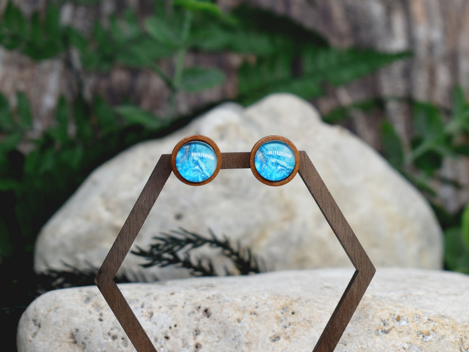 Wood Stud Earrings With Resin Cabochon #378