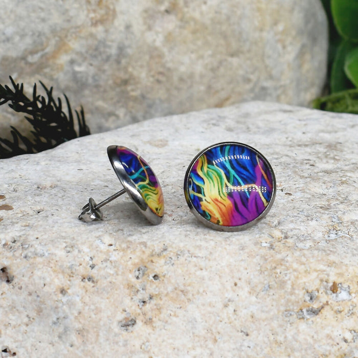 Stud Earrings With Resin Cabochon #416