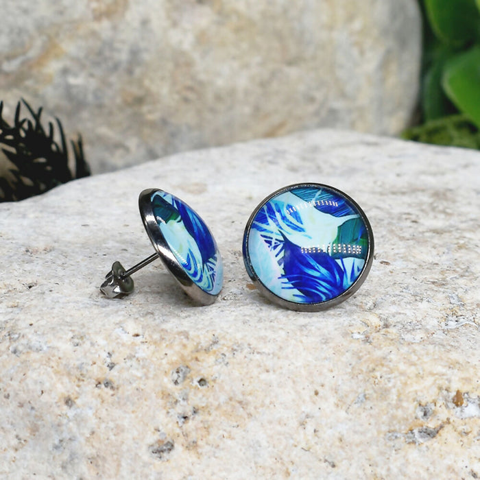 Stud Earrings With Resin Cabochon #433