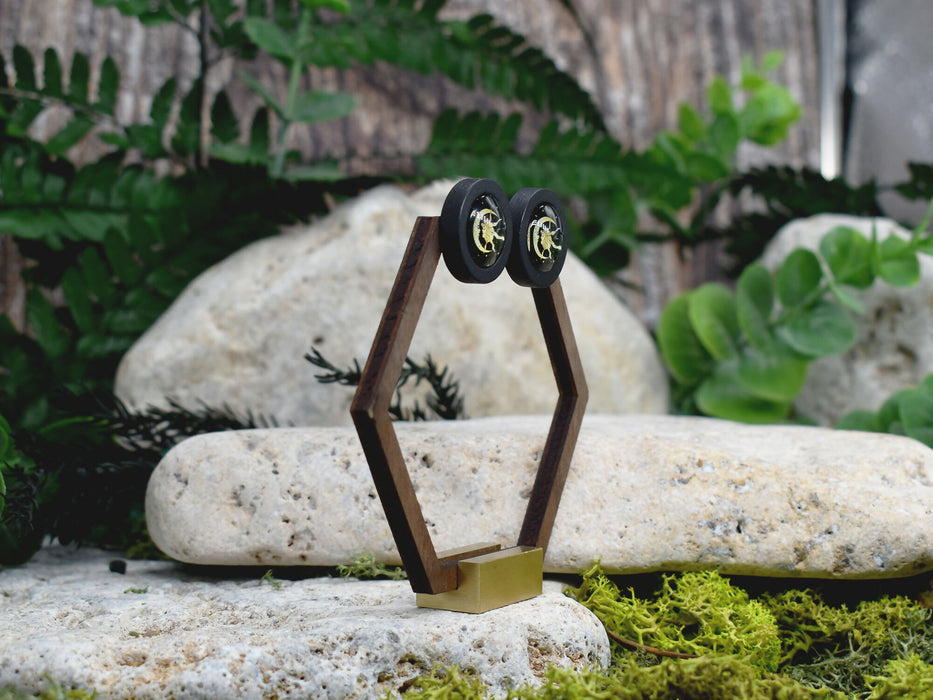 Wood Stud Earrings With Glass Cabochon #213