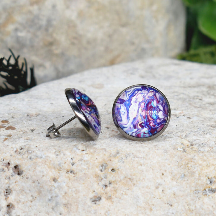 Stud Earrings With Resin Cabochon #349