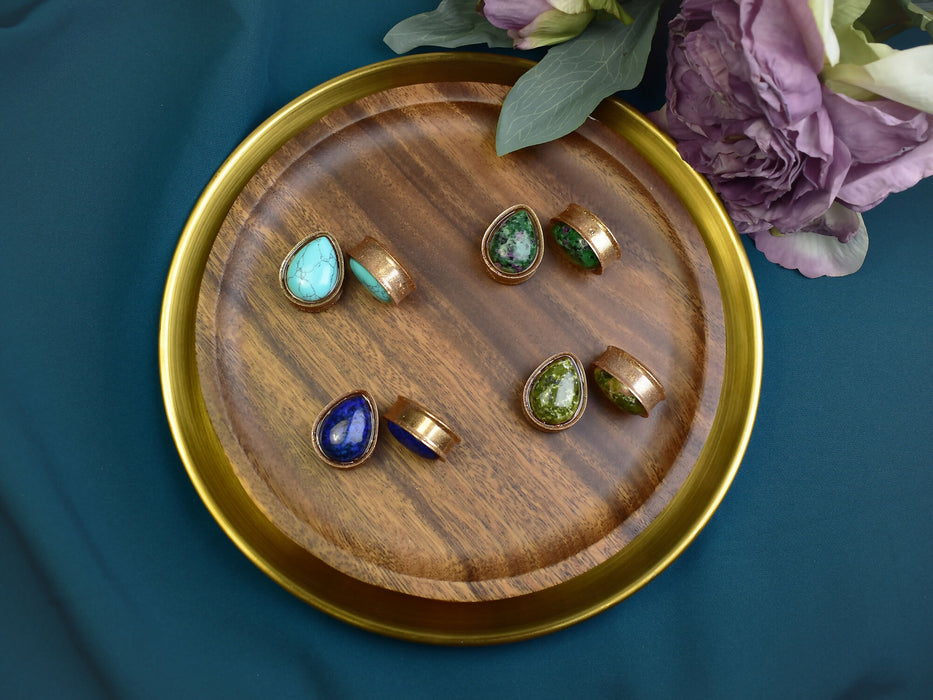 Ear Tunnels 25mm with Stones | Pair | Ear Plugs | Gauge Earrings | Gauged Plugs | Resin #333