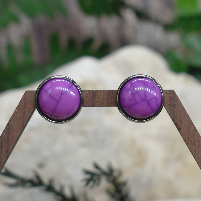 Elegant Stud Earrings With Resin Howlite Cabochon #160