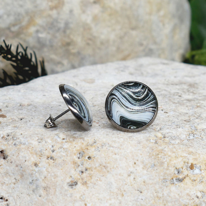 Stud Earrings With Resin Cabochon #392