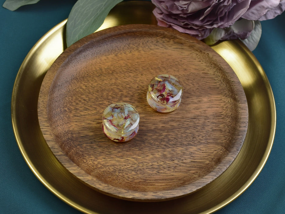 Ear Plugs 24mm Stone, Flowers | Pair | Ear Plugs | Gauge Earrings | Gauged Plugs | Resin #520