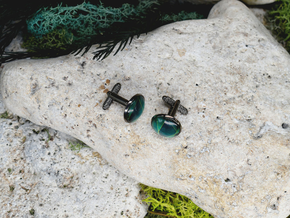 Black Steel Cufflinks with Abstract Glass #195