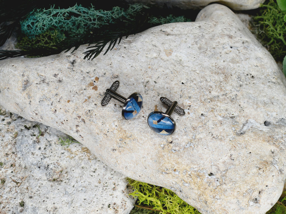 Black Steel Cufflinks with Abstract Glass #205