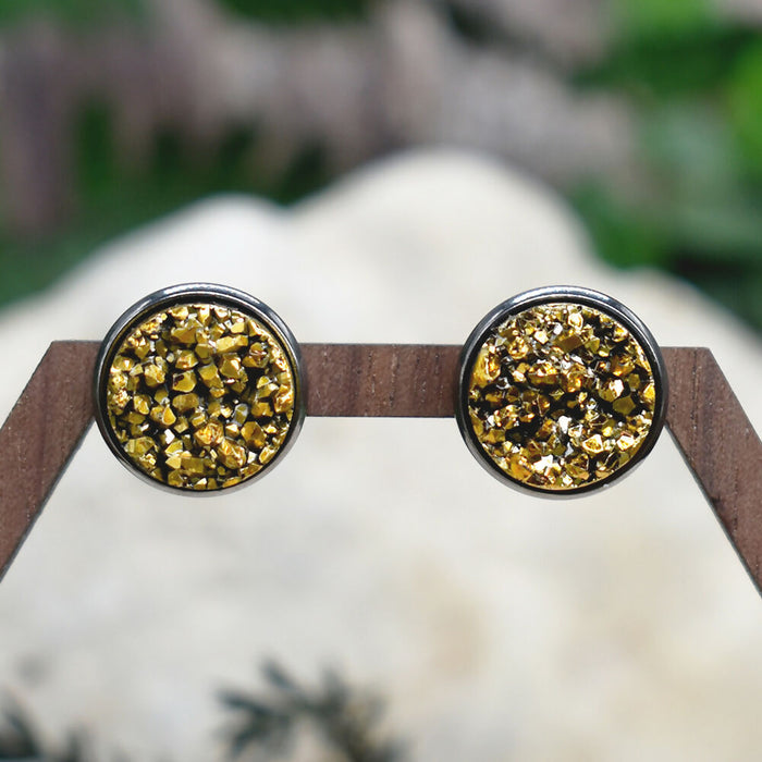 Black Stud Earrings With Resin Druzy #129