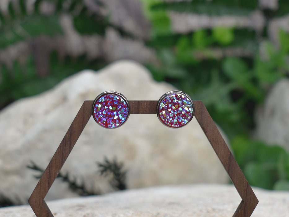 Black Stud Earrings With Resin Druzy #124
