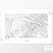 Example topographic map print of Telluride Ski Resort, Colorado. Art uses horizontal orientation. Print shows landscape of the area using contour lines. On the artwork is a title and concise info of location and elevation.