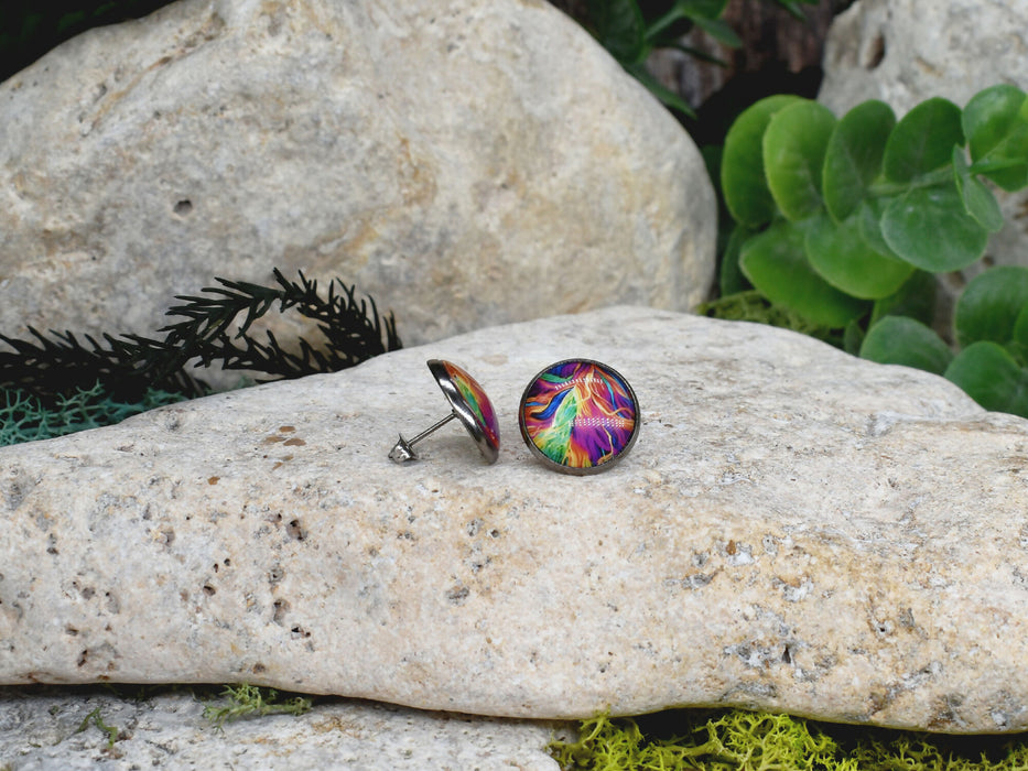 Stud Earrings With Resin Cabochon #423