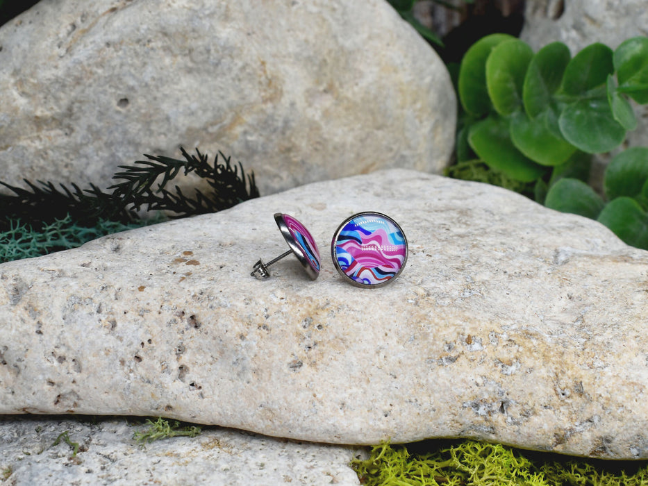 Stud Earrings With Resin Cabochon #453