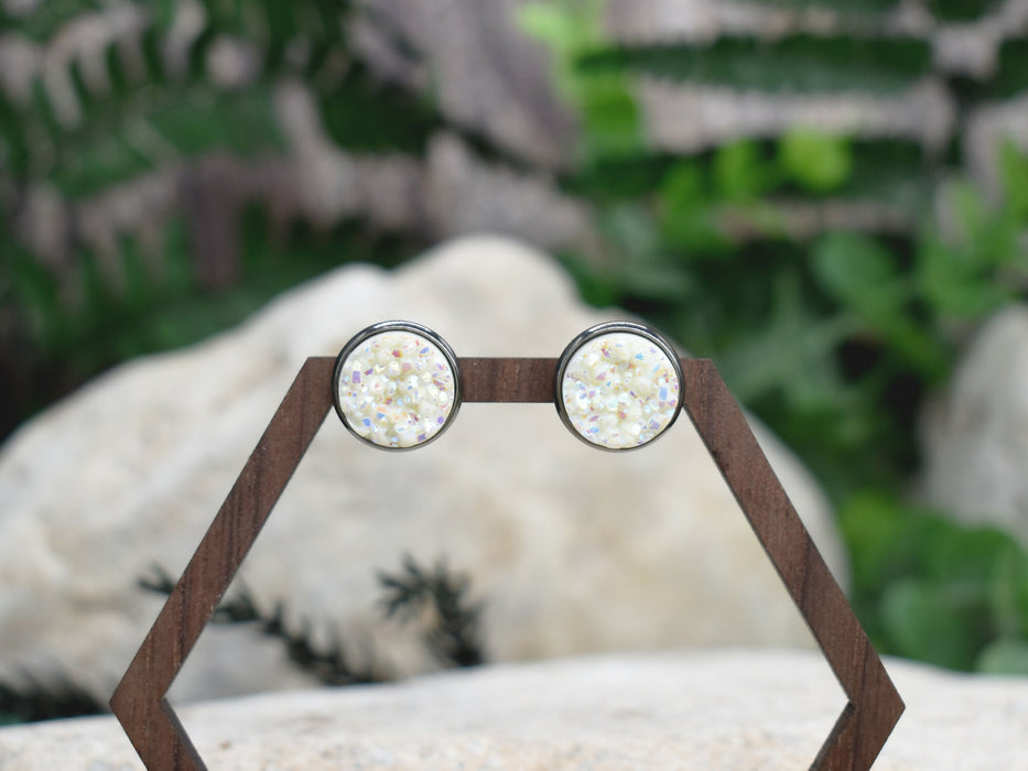 Black Stud Earrings With Resin Druzy #123