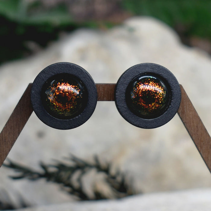 Wood Stud Earrings With Glass Cabochon #176