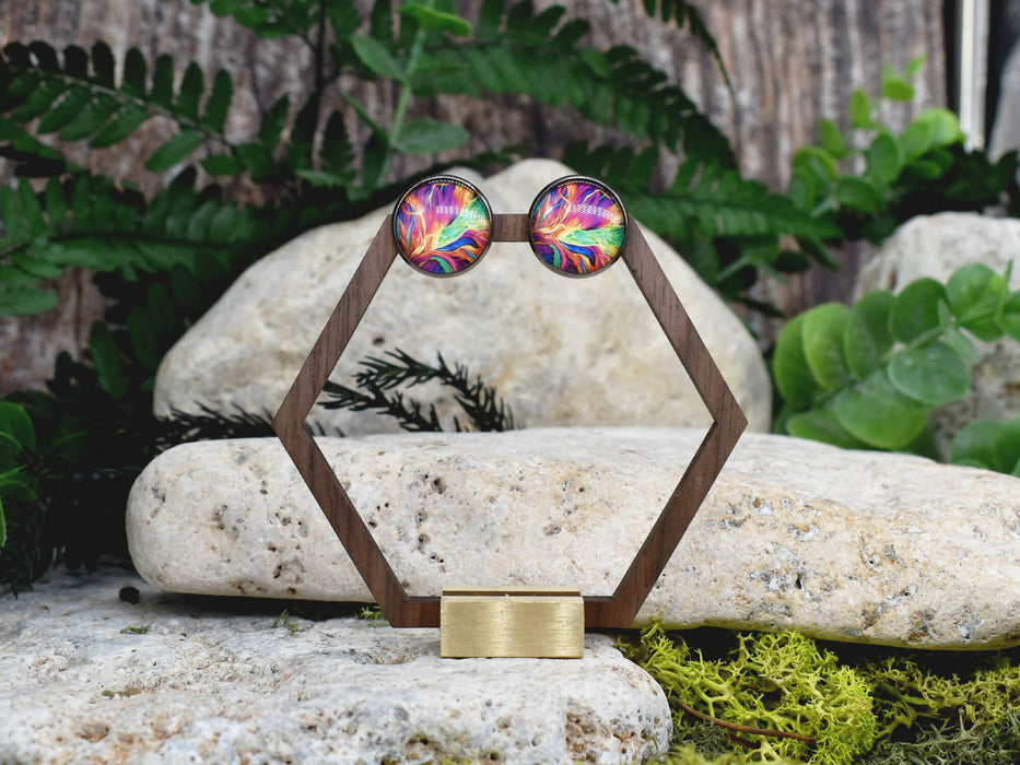 Stud Earrings With Resin Cabochon #423