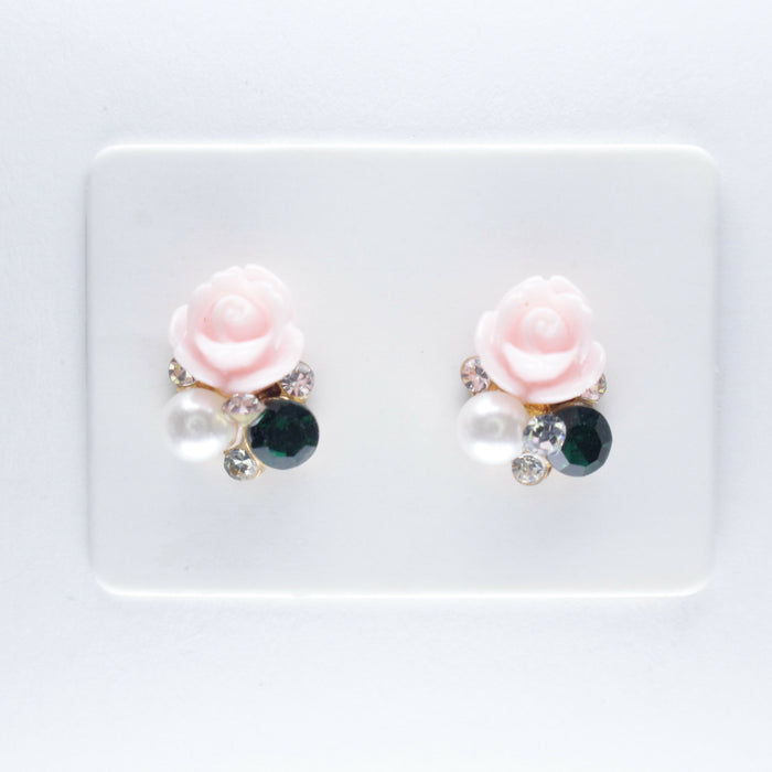 Magnetic_Clip_On_Invisible_Clipon_Stud_Pierced_Nonpierced_Earring_Earrings_Ear_FlatBack_Flower_rose_Rhinestone_Pink_emerald_pearl_10mm_card