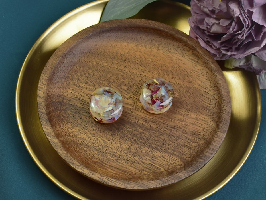 Ear Plugs 24mm Stone, Flowers | Pair | Ear Plugs | Gauge Earrings | Gauged Plugs | Resin #520
