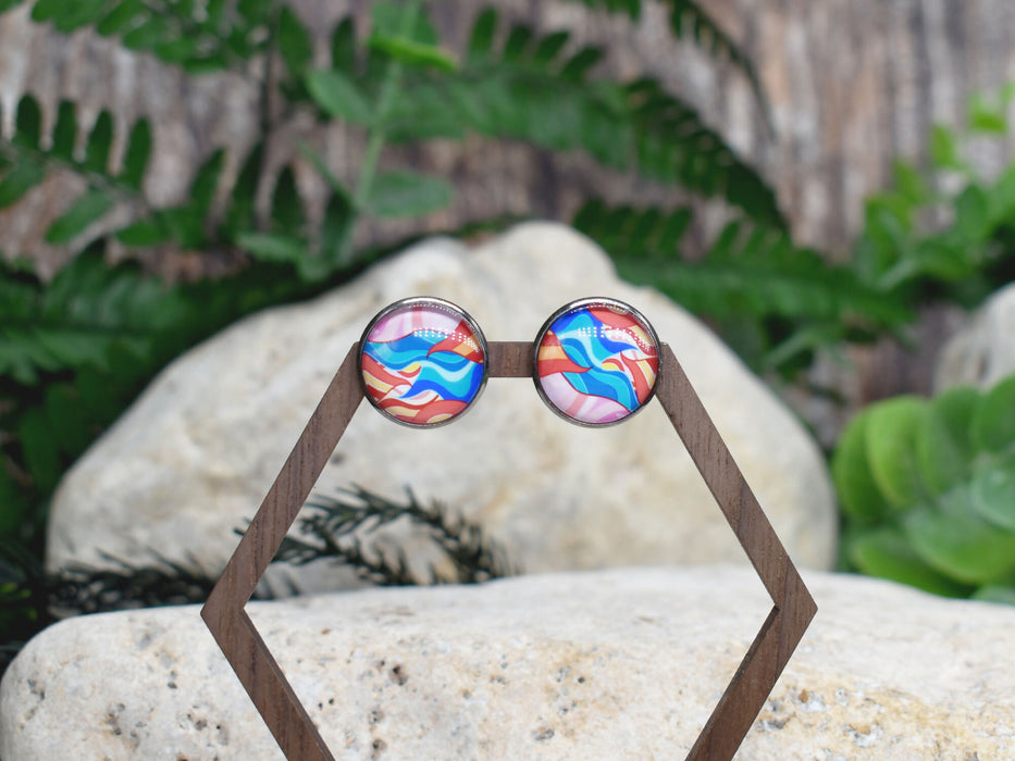 Stud Earrings With Resin Cabochon #450