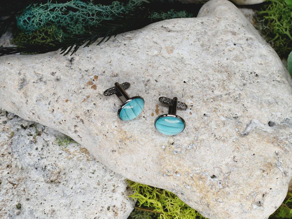 Black Steel Cufflinks with Abstract Glass #193