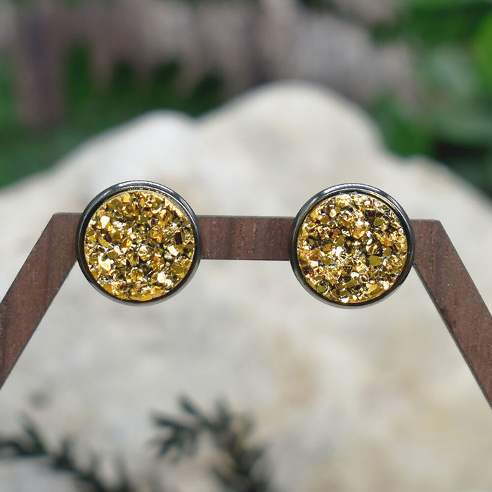 Black Stud Earrings With Resin Druzy #126